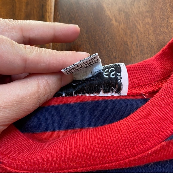 Color Cues Vintage Womens Striped Crew Neck Oversize T-Shirt Medium Red Navy - Picture 4 of 6